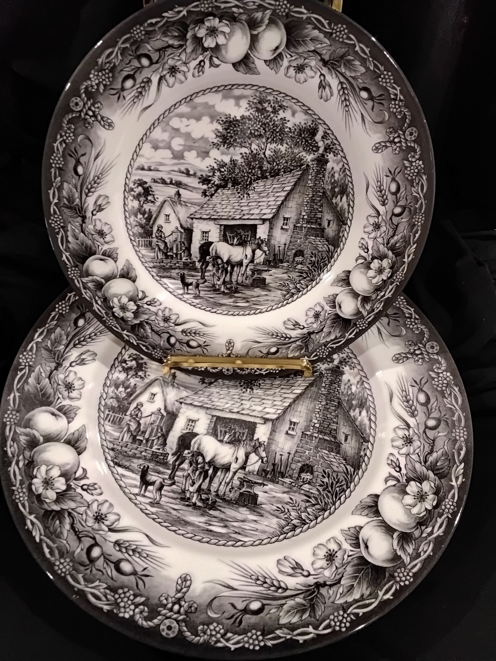 Stafford Black & White Scenic Farmhouse Dinner And Salad Plates - Pair
